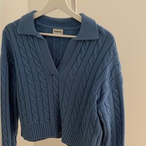 Sunday Best Blue V-Neck Cable Knit Sweater
